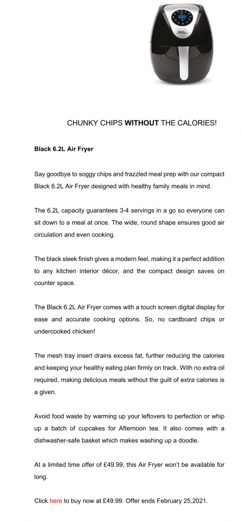 Product Description for Airfryer